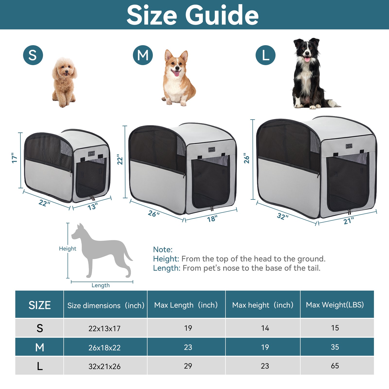 PETSFIT Portable Dog Crate Pop Up Collapsible Crate