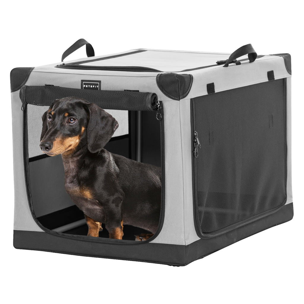 PETSFIT Portable Soft Collapsible Dog Crate Light Gray