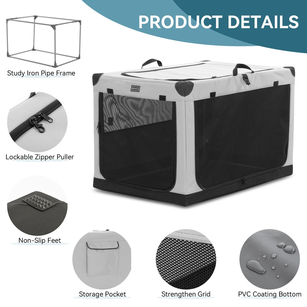 PETSFIT Portable Soft Collapsible Dog Crate Light Gray