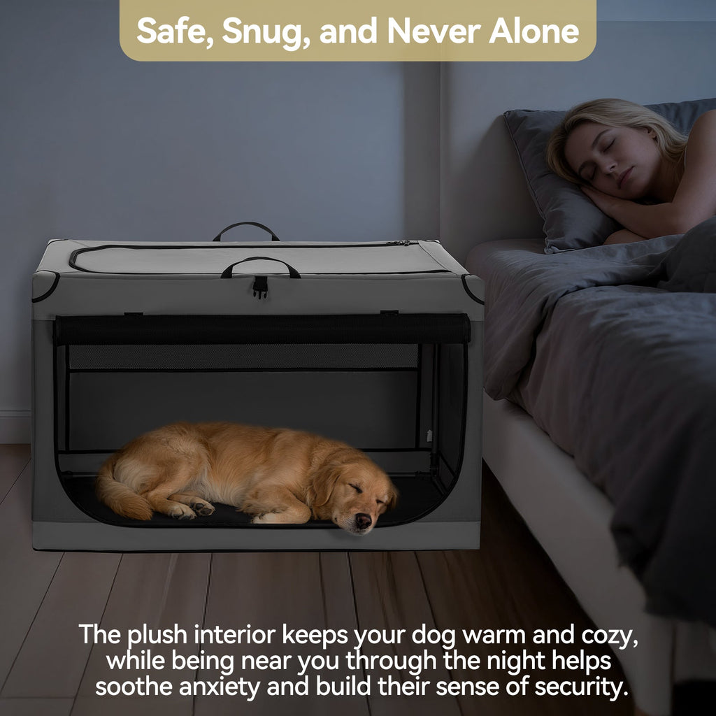 PETSFIT Portable Soft Collapsible Dog Crate Light Gray