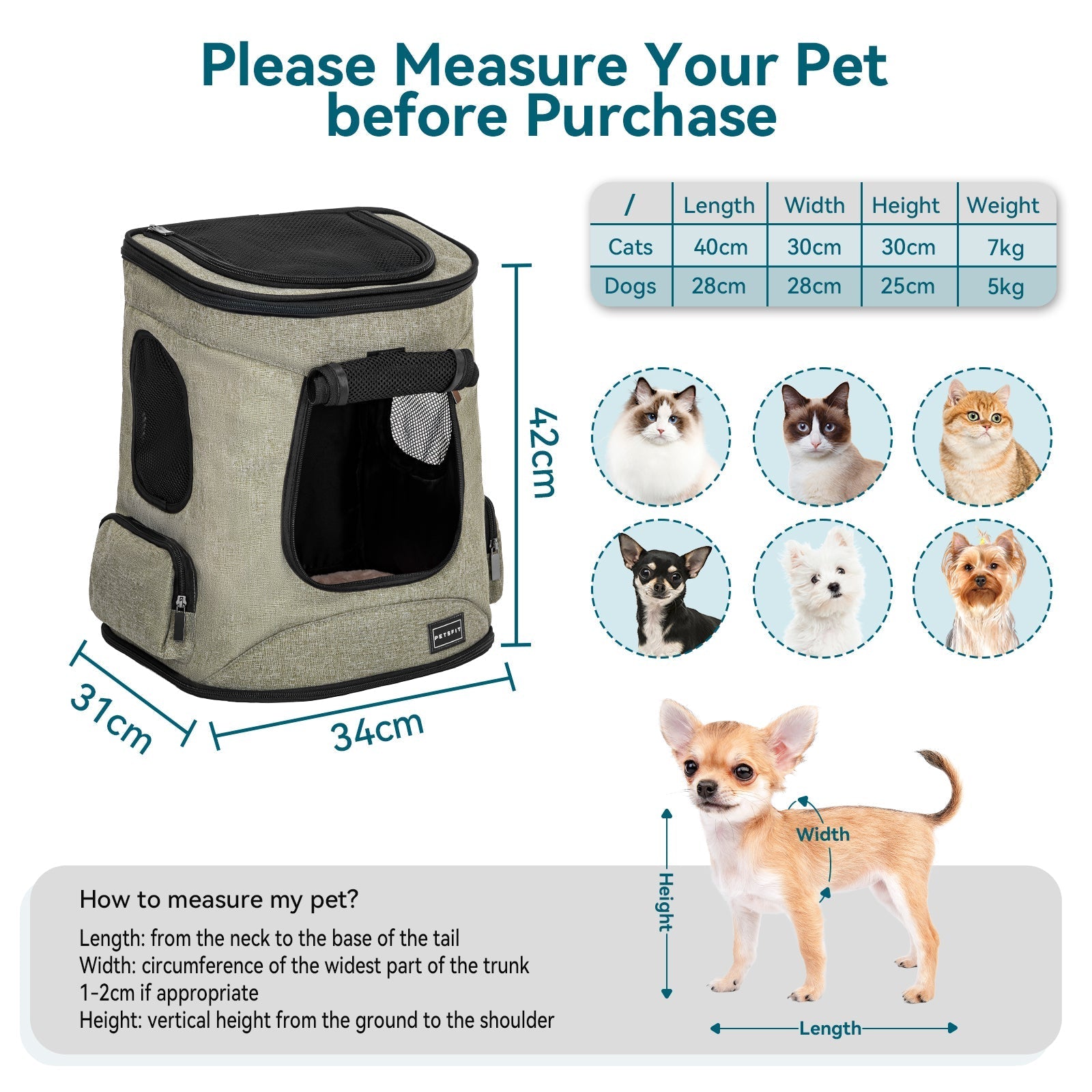 PETSFIT Soft Pet Backpack Carrier for Hiking