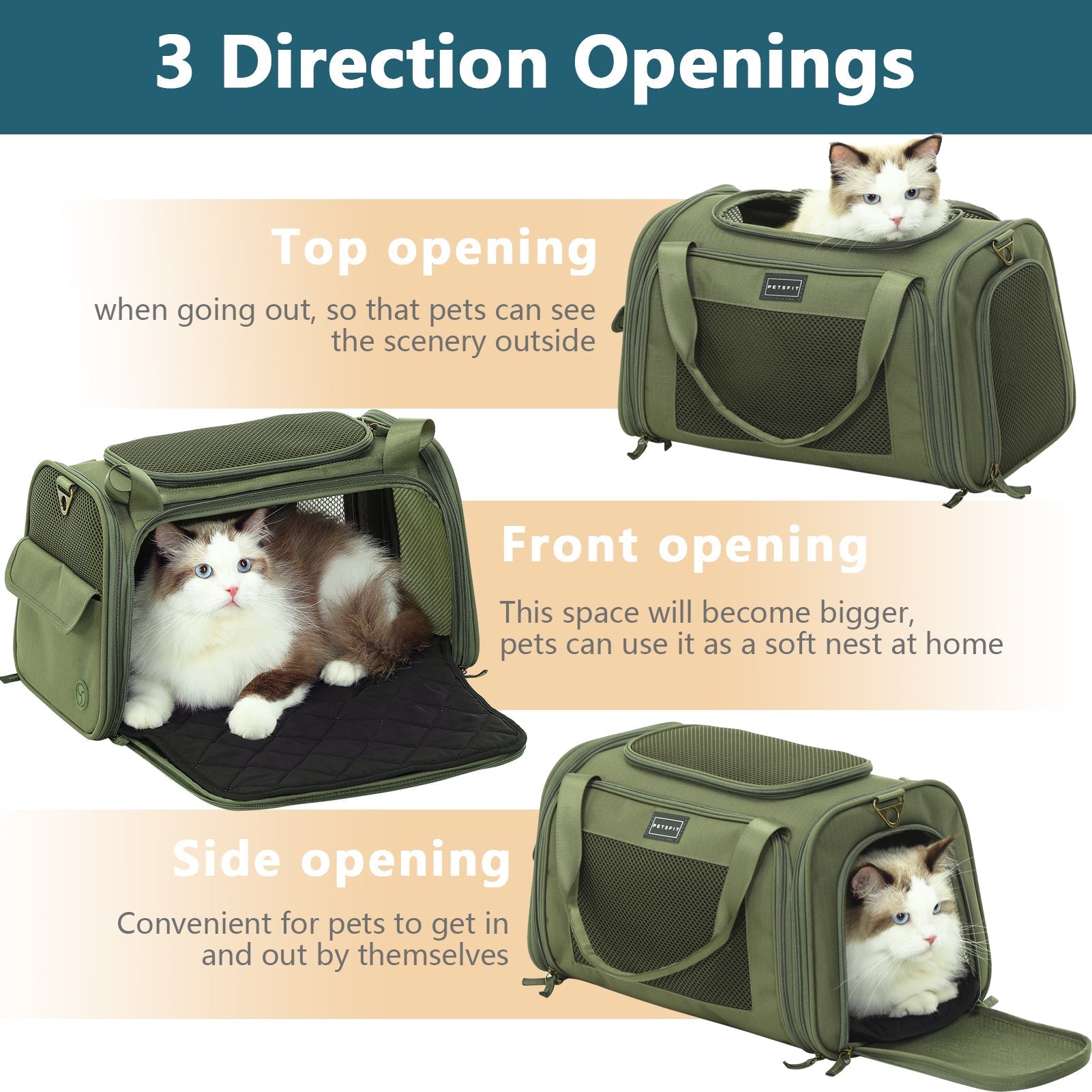 PETSFIT Foldable Pet Carrier for Cats and Small Dogs – Soft-Sided Travel Bag for Car