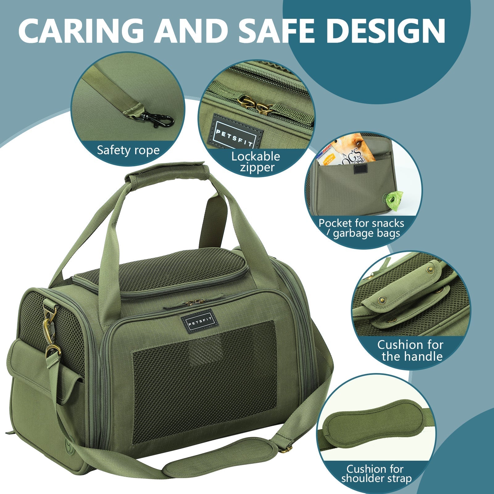 PETSFIT Foldable Pet Carrier for Cats and Small Dogs Soft-Sided Travel Bag