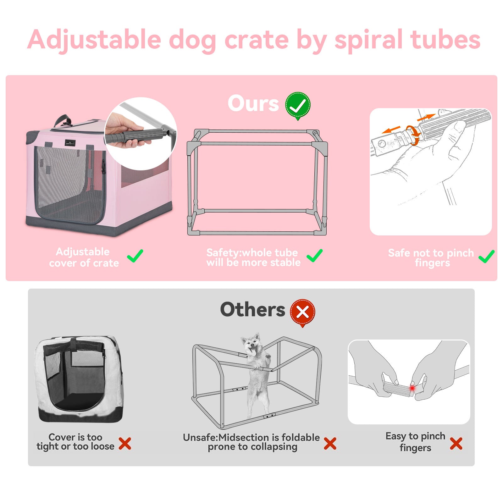 PETSFIT Portable Soft Collapsible Dog Crate Pink