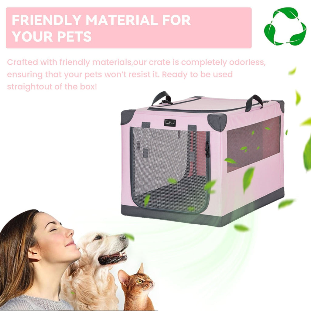 PETSFIT Portable Soft Collapsible Dog Crate Pink