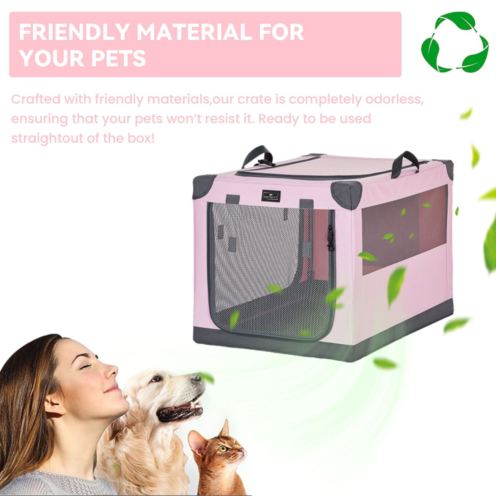 PETSFIT Portable Soft Collapsible Dog Crate Pink