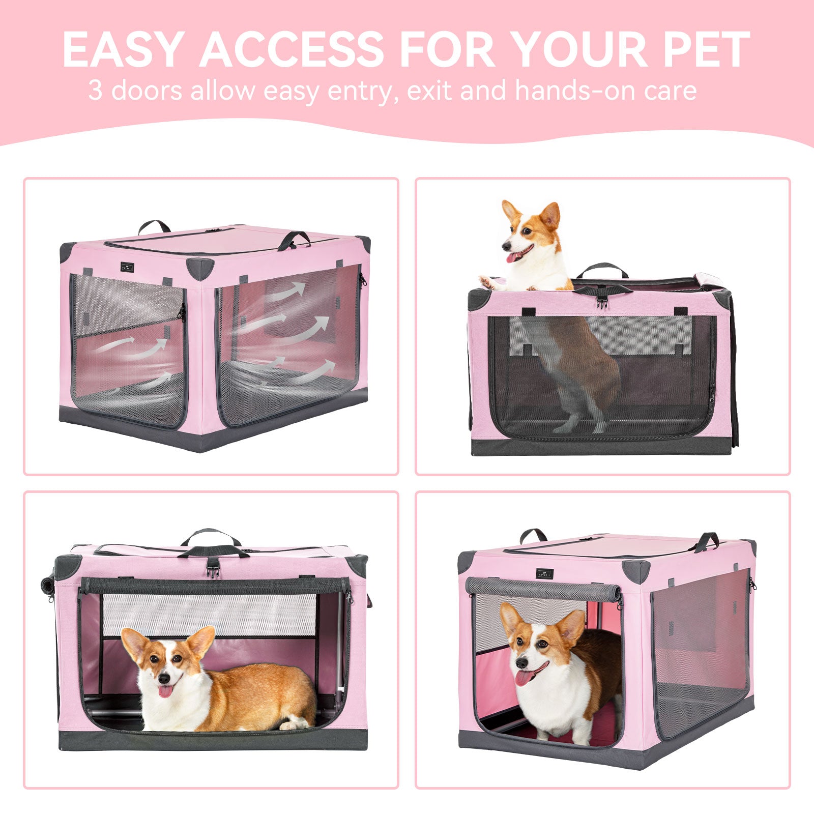 PETSFIT Portable Soft Collapsible Dog Crate Pink