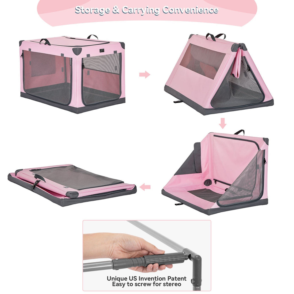 PETSFIT Portable Soft Collapsible Dog Crate Pink