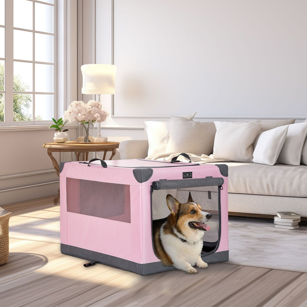 PETSFIT Portable Soft Collapsible Dog Crate Pink