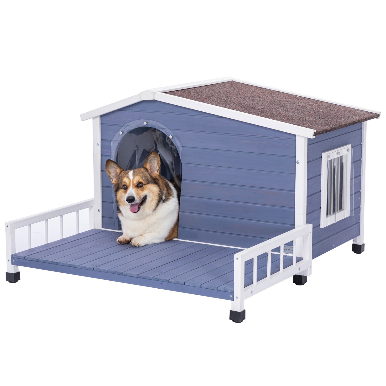 PETSFIT Weatherproof Dog House with Porch & Openable Asphalt Roof