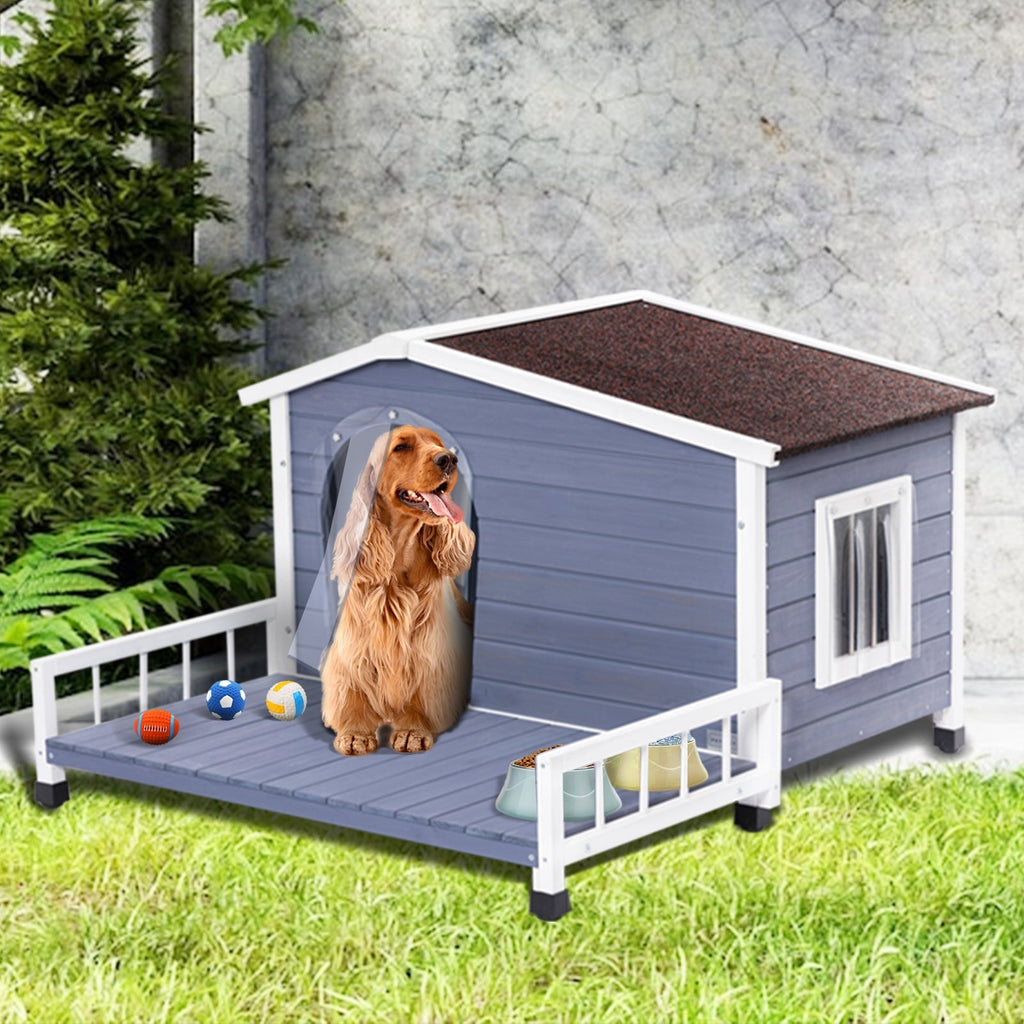 PETSFIT Weatherproof Dog House with Porch & Openable Asphalt Roof