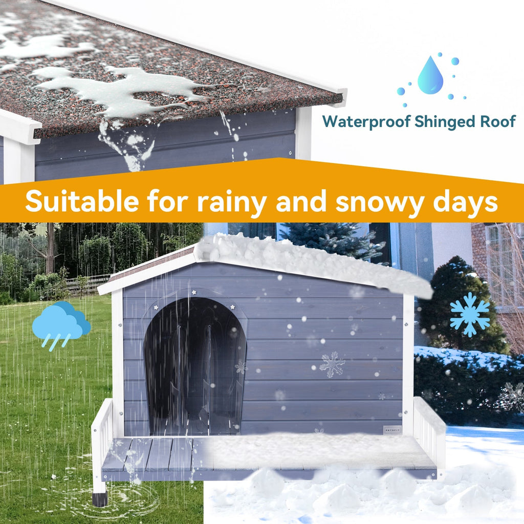 PETSFIT Weatherproof Dog House with Porch & Openable Asphalt Roof