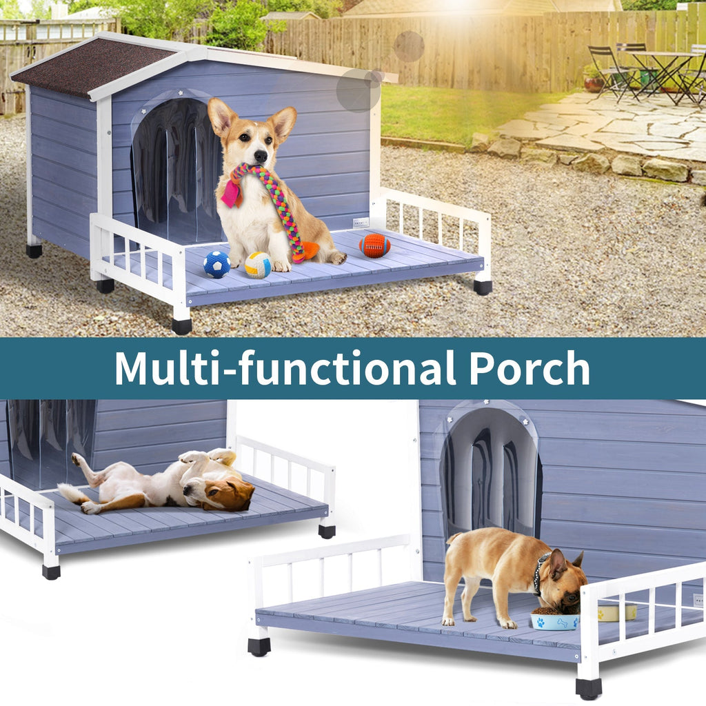 PETSFIT Weatherproof Dog House with Porch & Openable Asphalt Roof