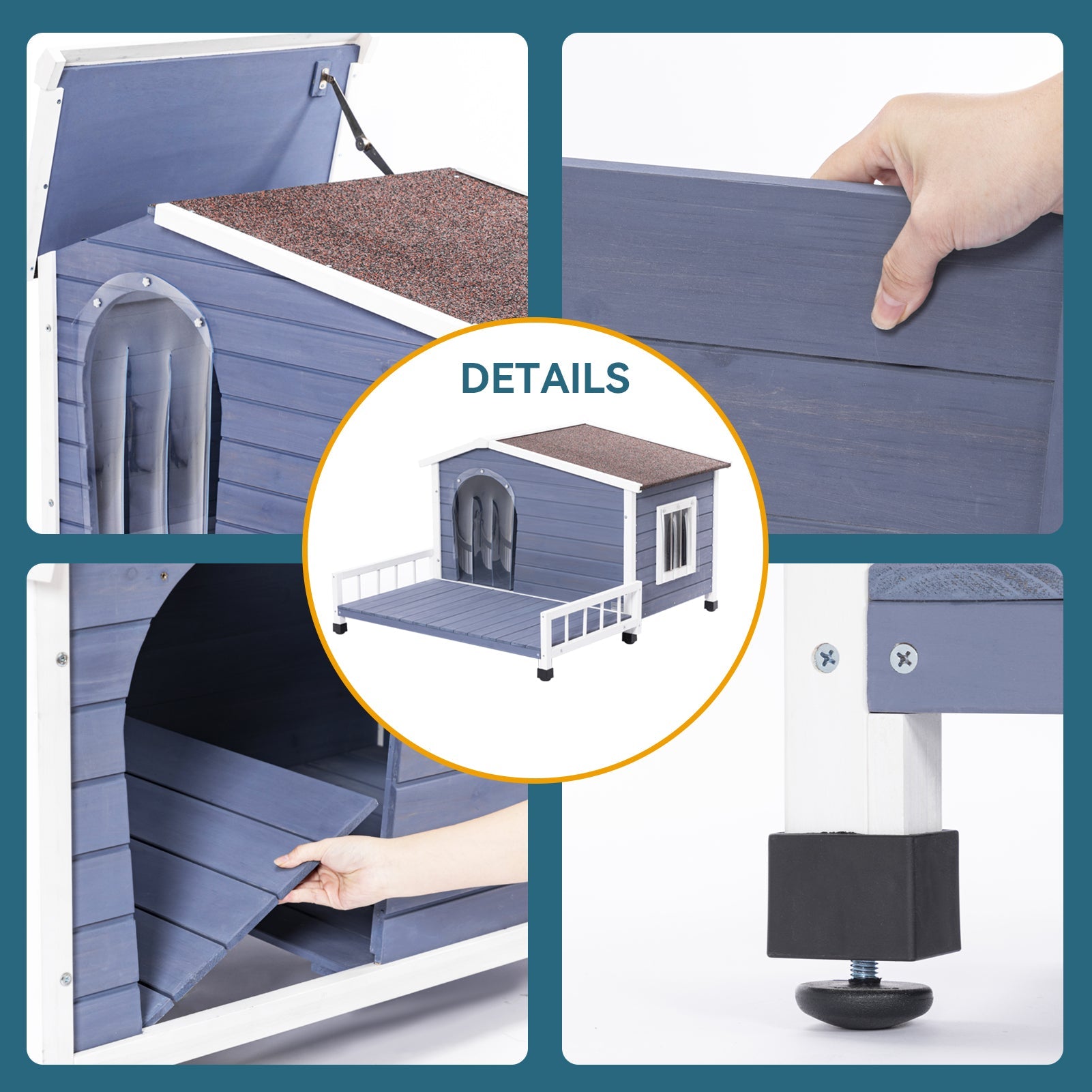 PETSFIT Weatherproof Dog House with Porch & Openable Asphalt Roof