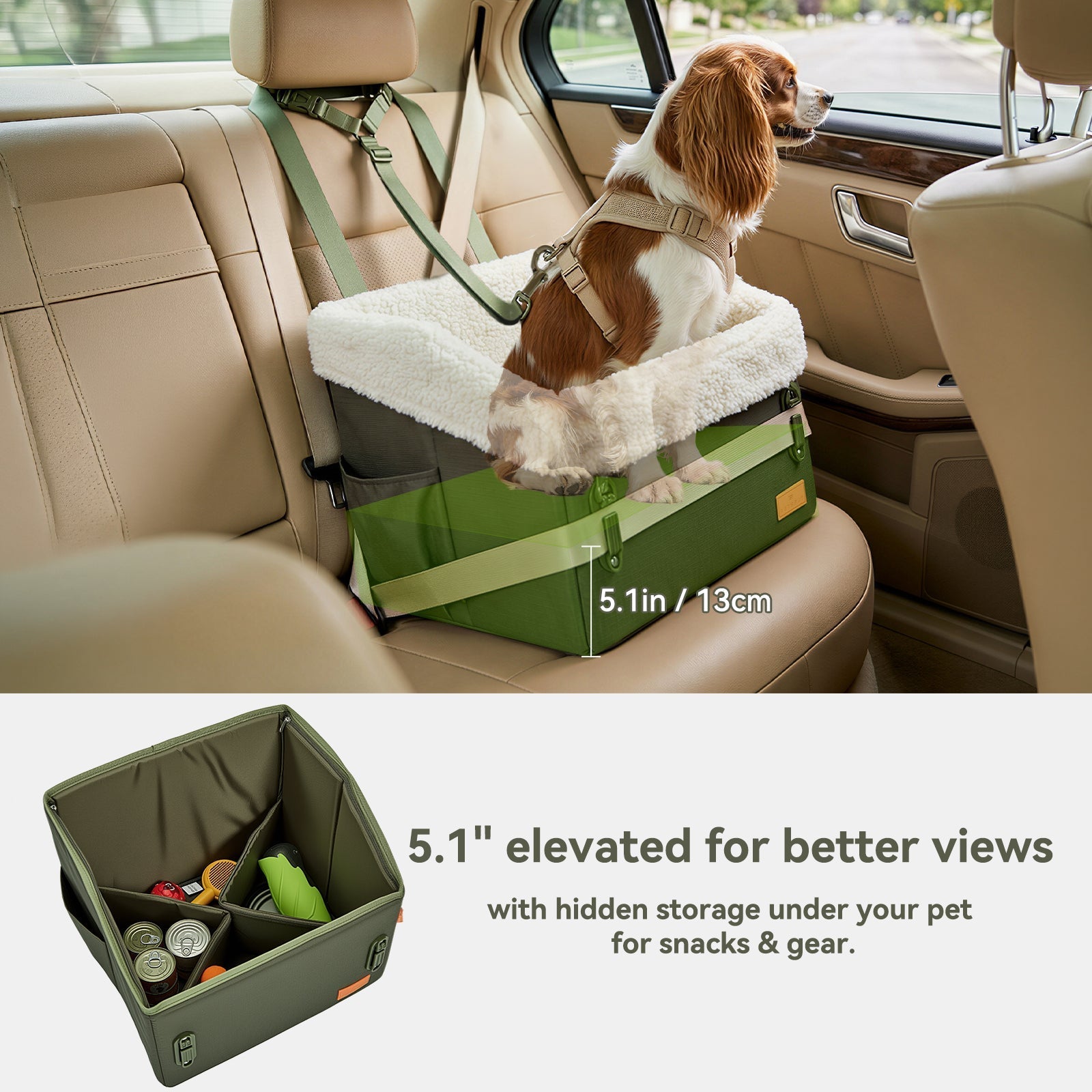 PETSFIT WILDPATH Dog Car Booster Seat with Hidden Storage for Small & Medium Dogs