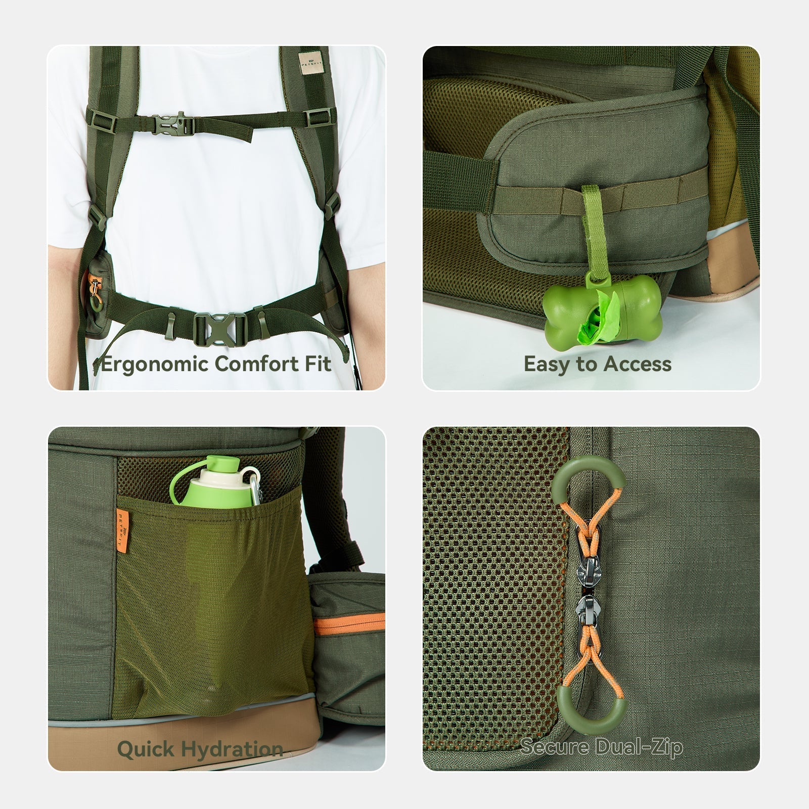 PETSFIT WILDPATH Dual‑Pet Hiking Carrier Backpack with Zippered Divider
