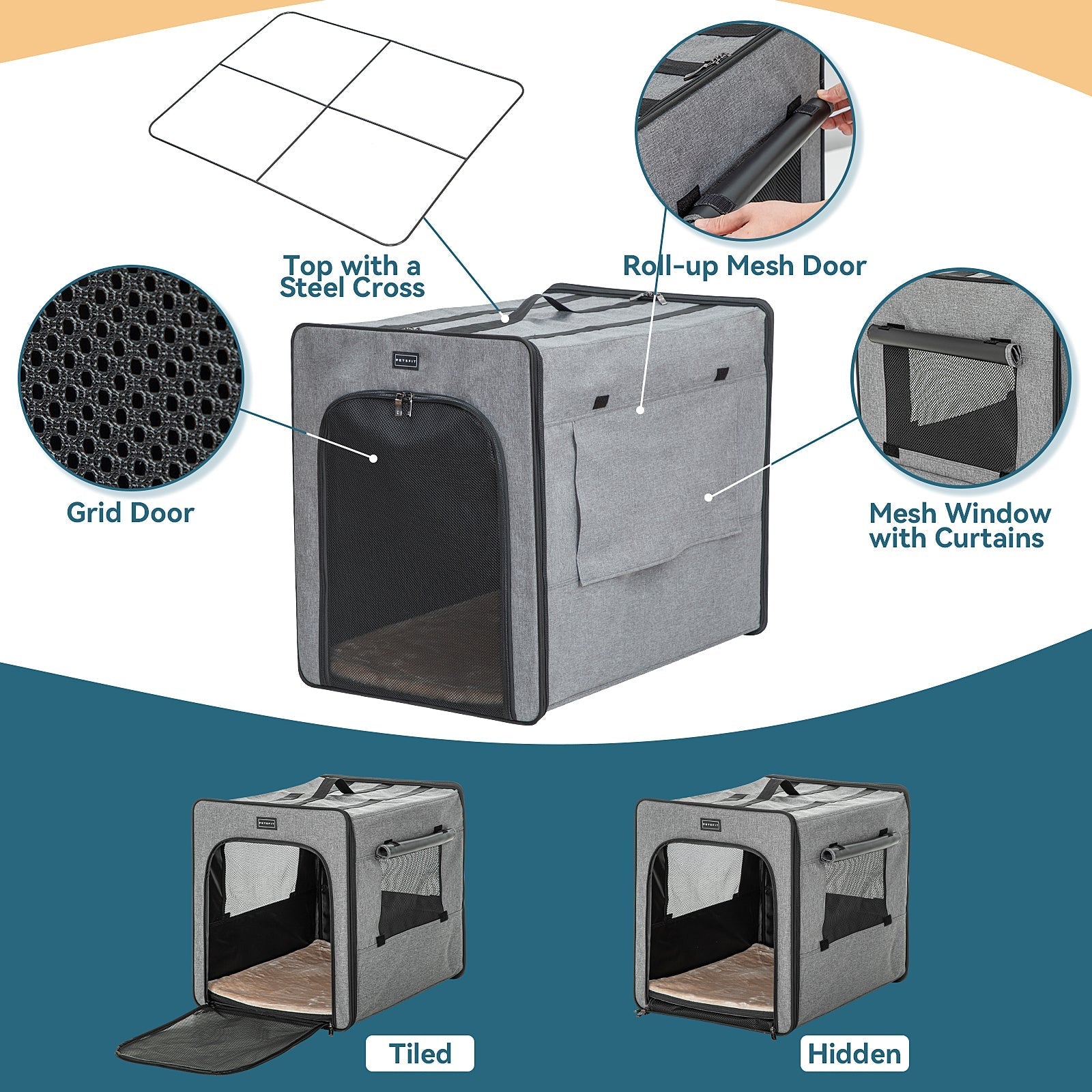 PETSFIT Sturdy Wire Frame Soft Pet Crate Collapsible for Travel
