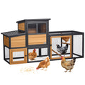PETSFIT Wooden 2-Story Chicken Coop with Run, 2 Nesting Boxes，2 to 4 Chicken Capacity, Brown