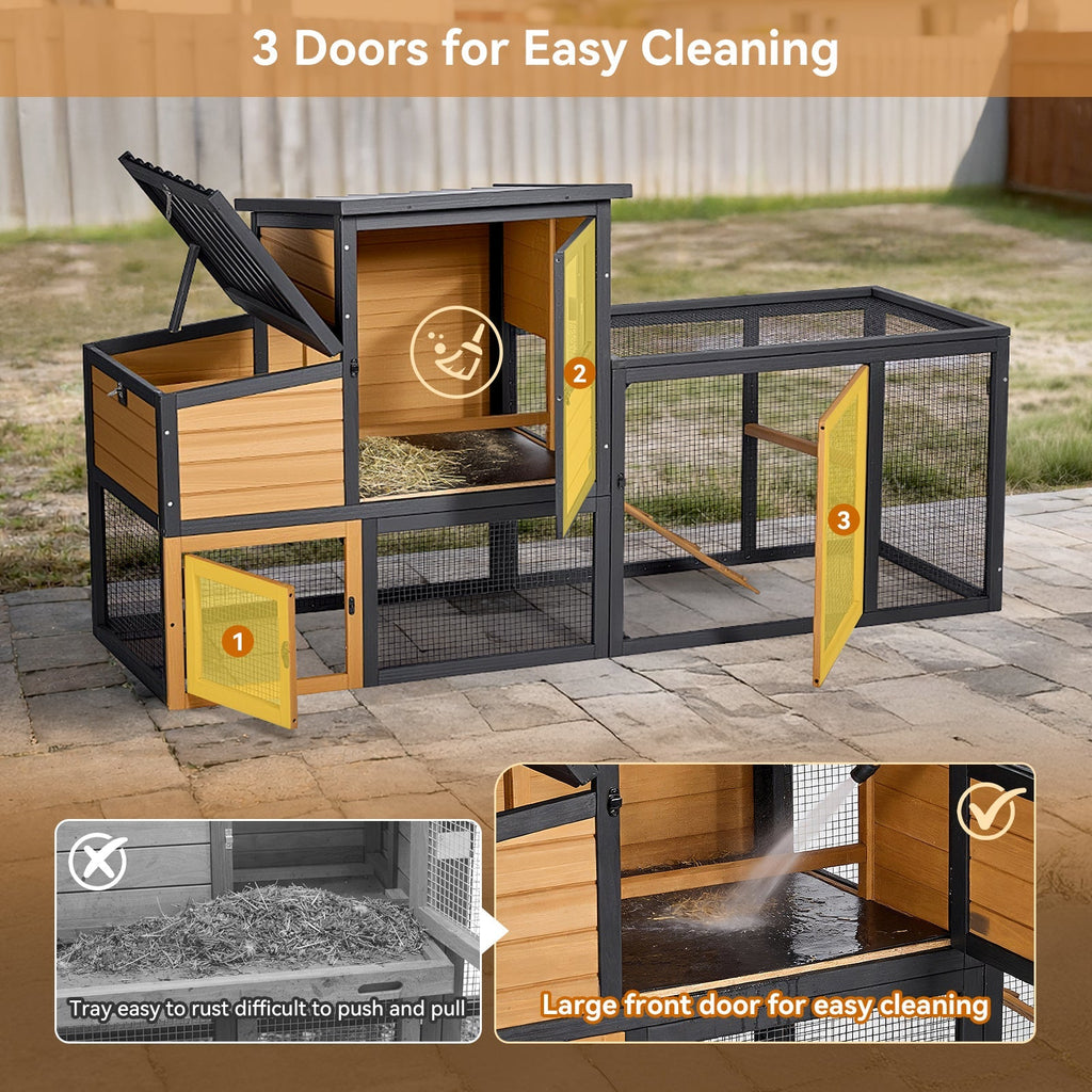 PETSFIT Wooden 2-Story Chicken Coop with Run, 2 Nesting Boxes，2 to 4 Chicken Capacity, Brown