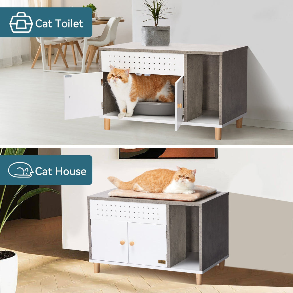 PETSFIT Litter Box Enclosure Stylish Furniture with Odor-Free Design  Storage Cabinet