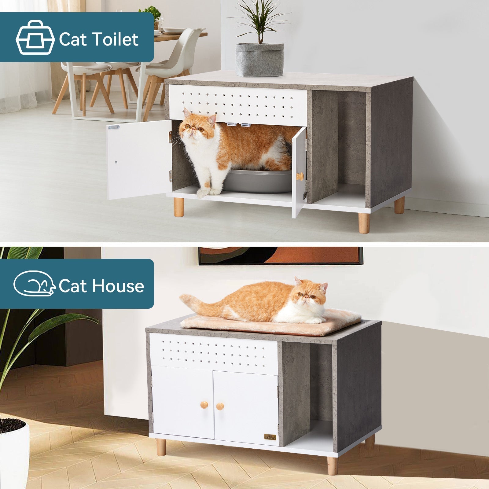 PETSFIT Litter Box Enclosure Stylish Furniture with Odor-Free Design  Storage Cabinet
