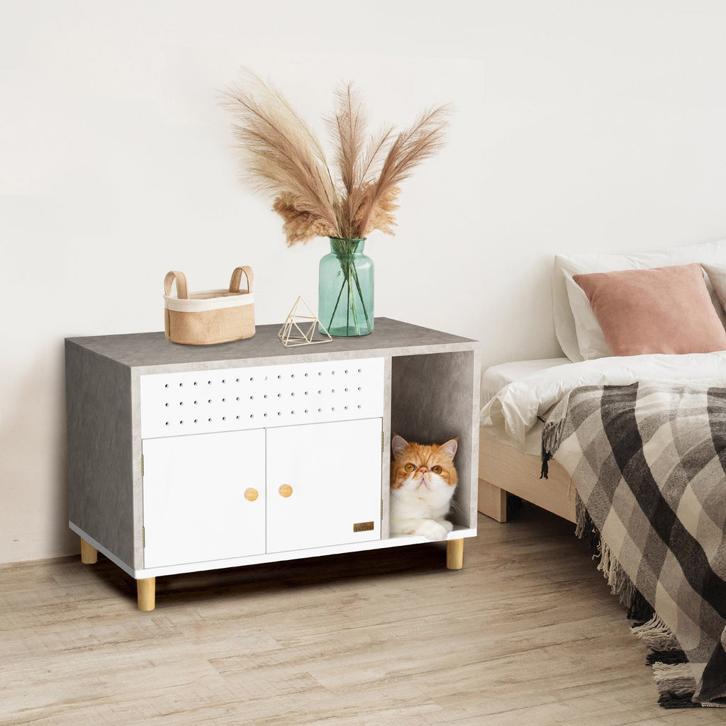 PETSFIT Litter Box Enclosure Stylish Furniture with Odor-Free Design  Storage Cabinet