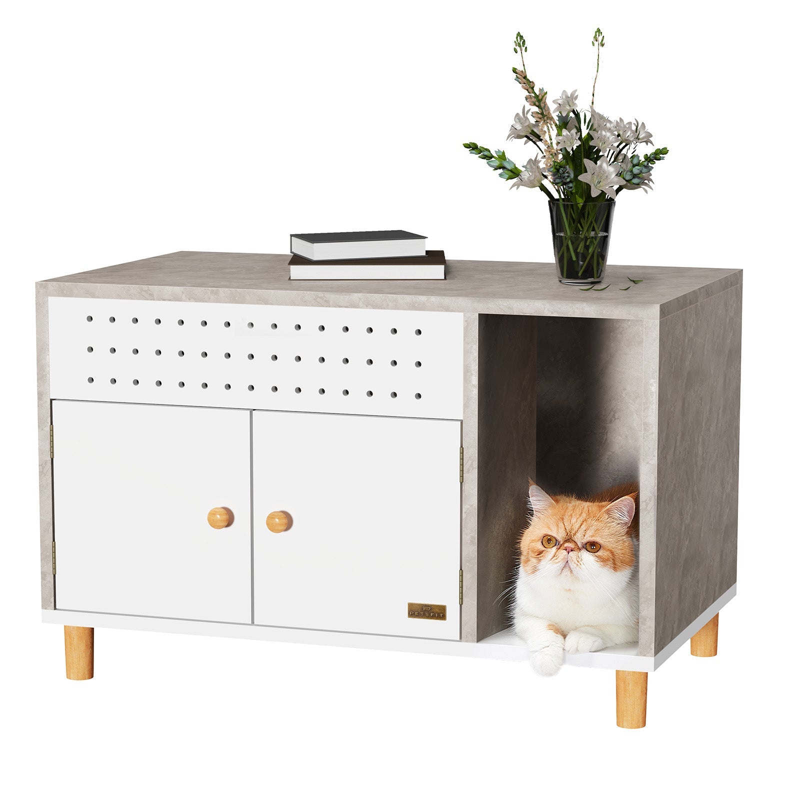 PETSFIT Litter Box Enclosure Stylish Furniture with Odor-Free Design  Storage Cabinet