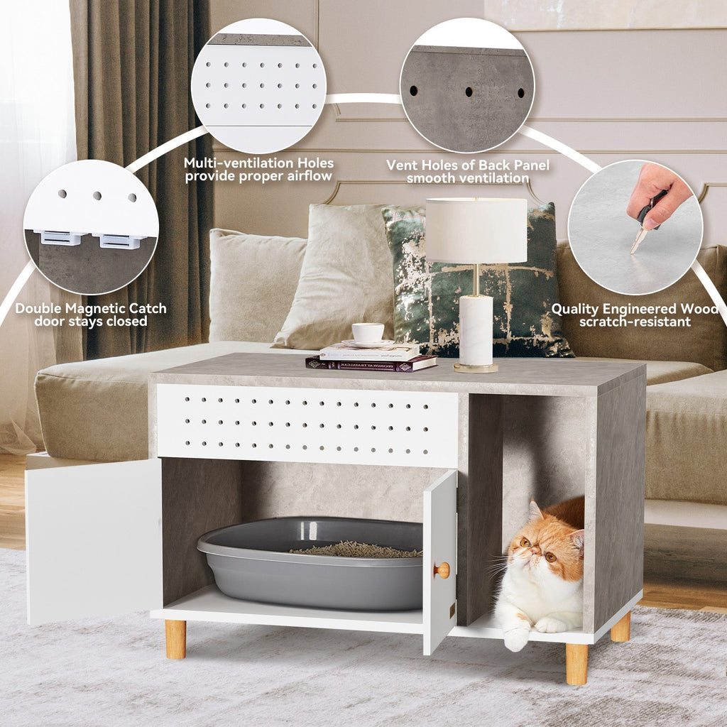 PETSFIT Litter Box Enclosure Stylish Furniture with Odor-Free Design  Storage Cabinet