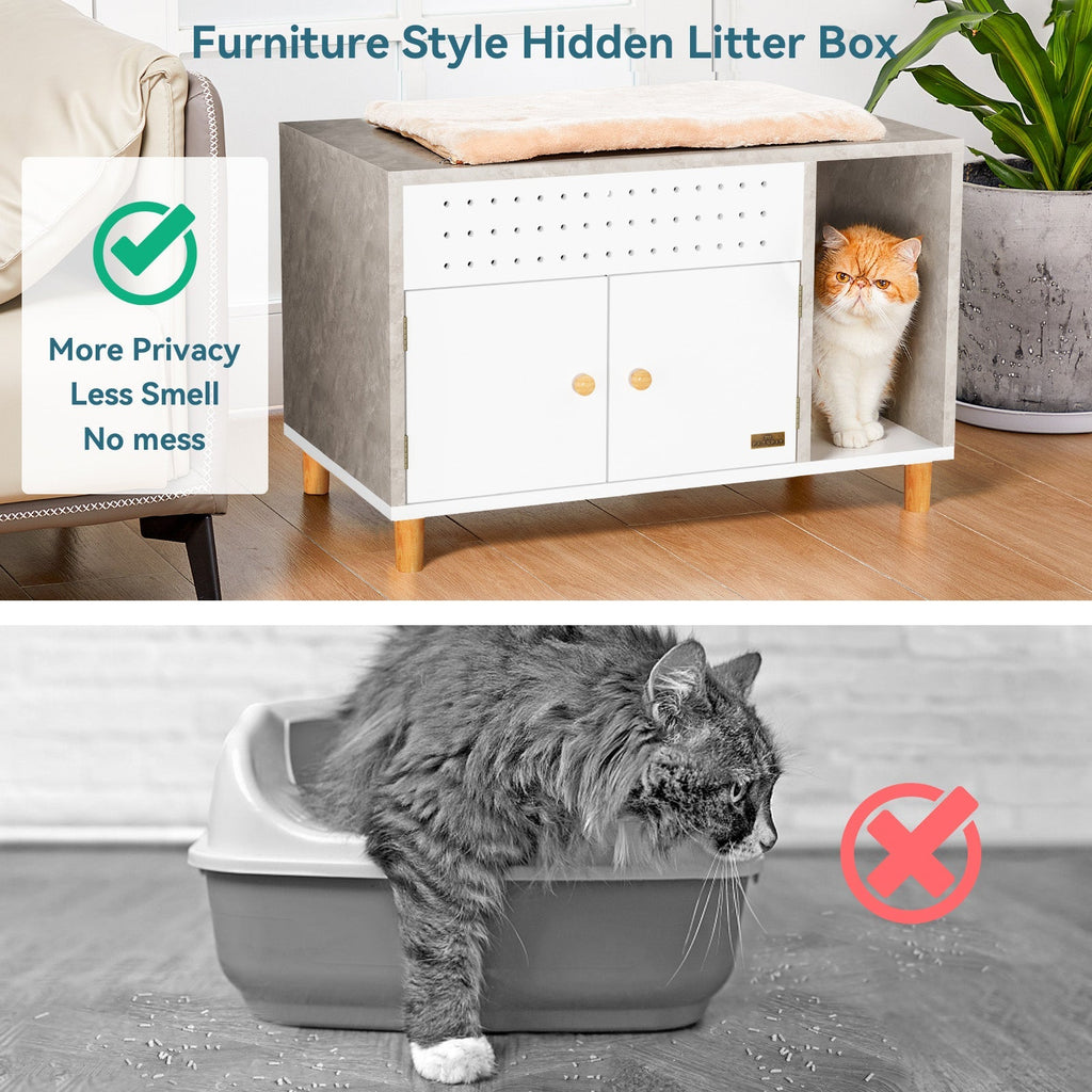 PETSFIT Litter Box Enclosure Stylish Furniture with Odor-Free Design  Storage Cabinet