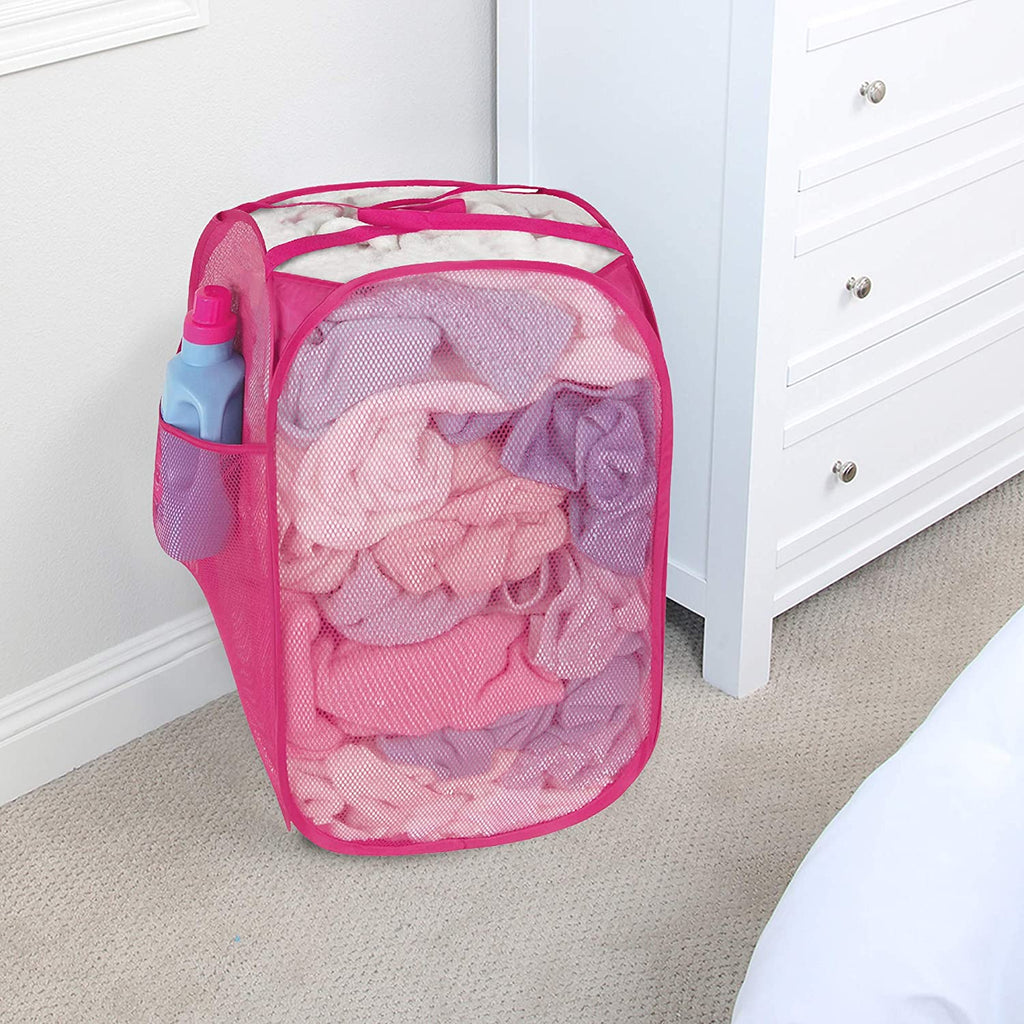 Pop-Up Laundry Hamper with Easy Carry Handles and Side Pocket