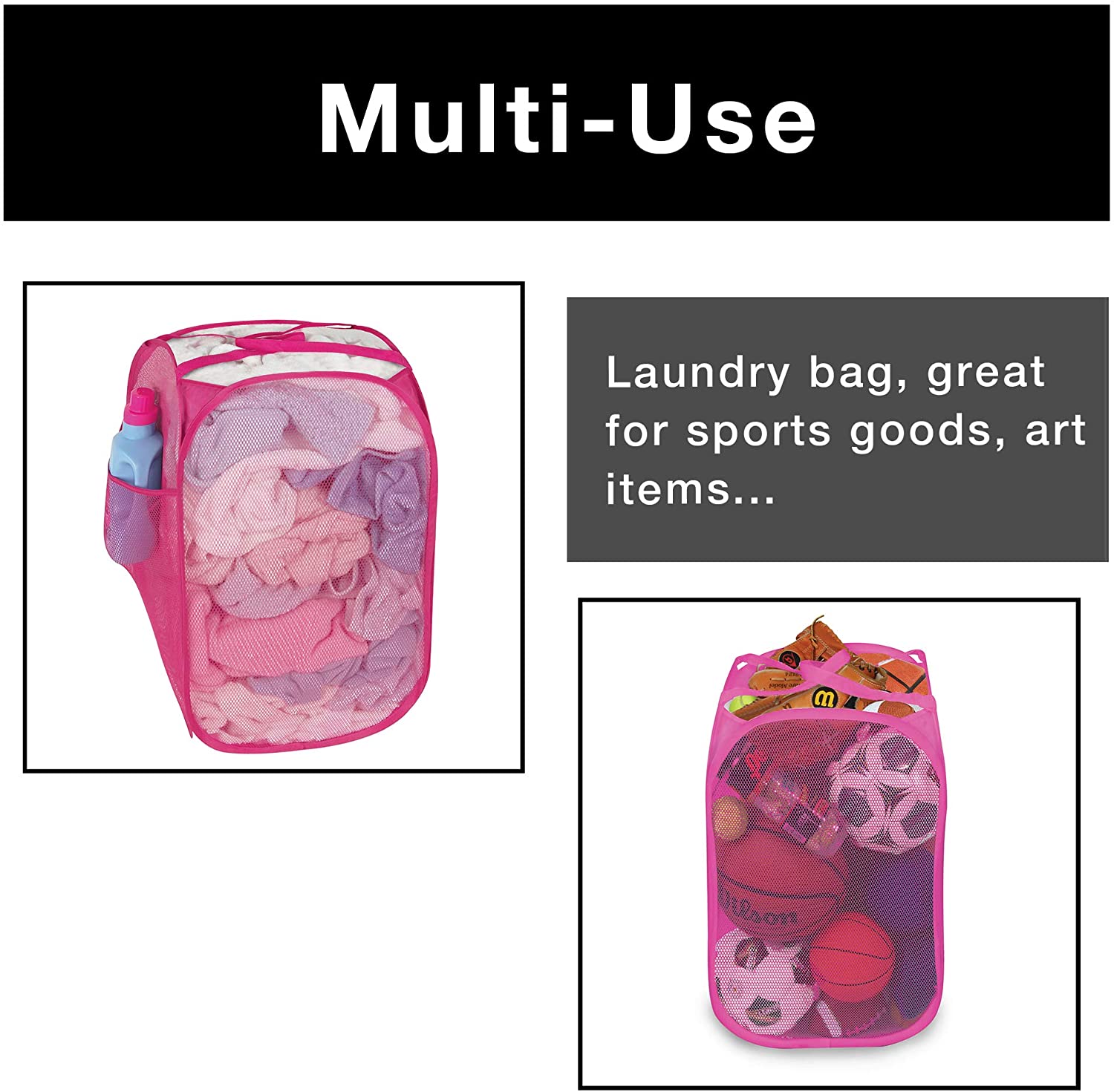 Pop-Up Laundry Hamper with Easy Carry Handles and Side Pocket
