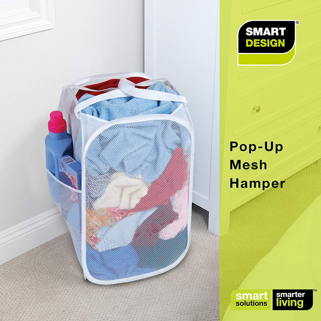 Pop-Up Laundry Hamper with Easy Carry Handles and Side Pocket