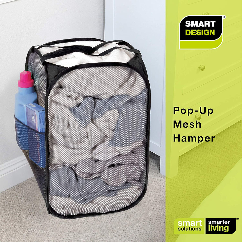 Pop-Up Laundry Hamper with Easy Carry Handles and Side Pocket
