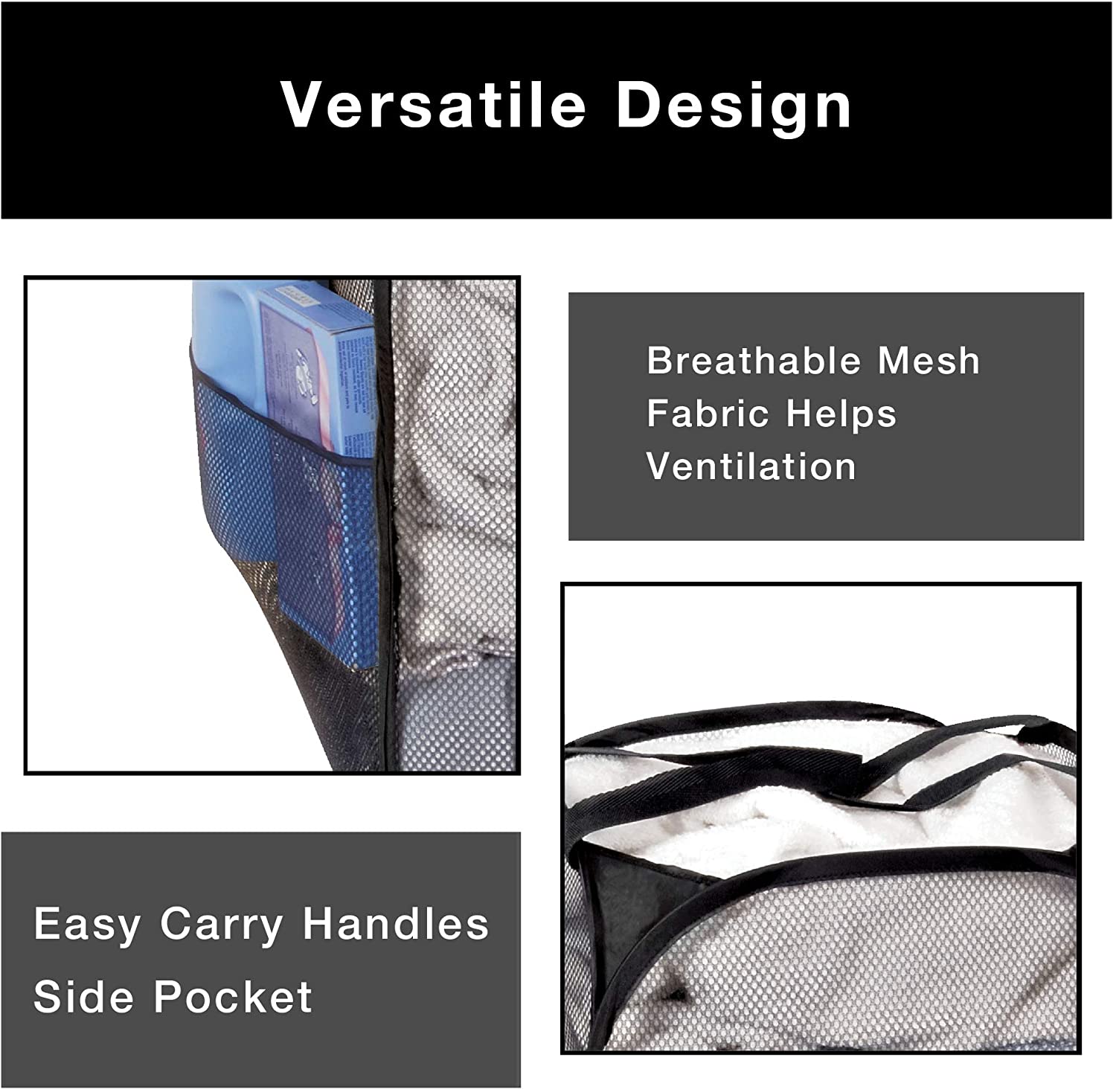 Pop-Up Laundry Hamper with Easy Carry Handles and Side Pocket