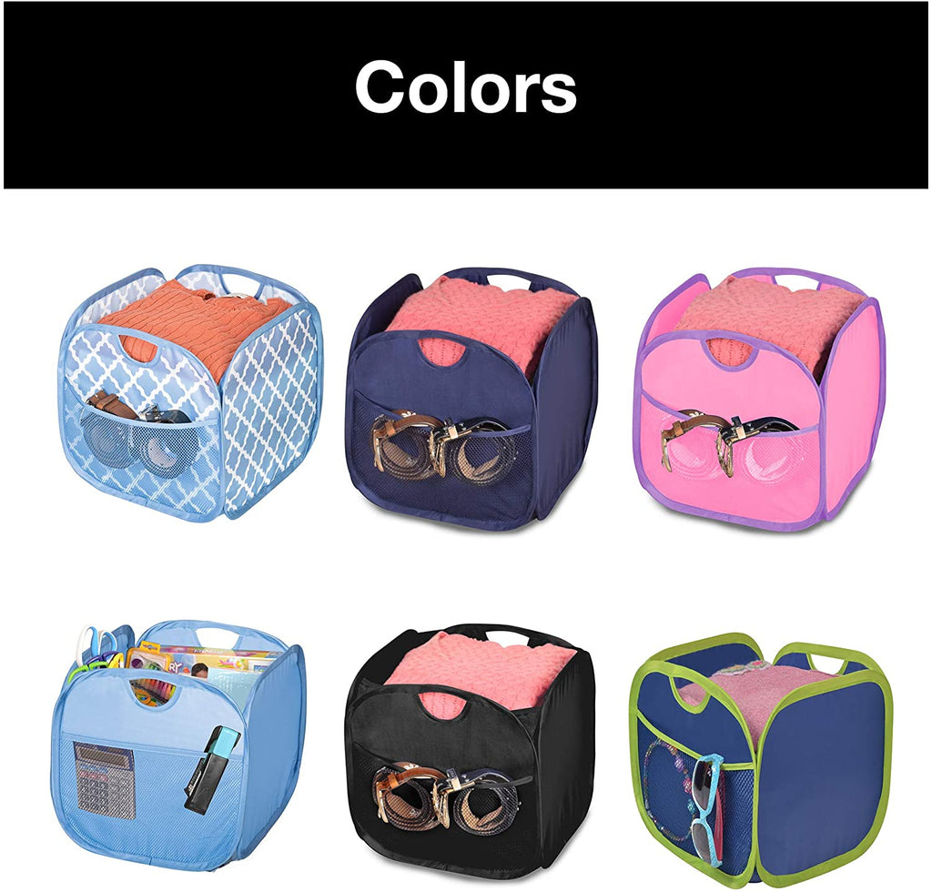 Pop-Up Organizer Cube - Set of 4 - Folds Flat 10.5 x 11 Inch - Black