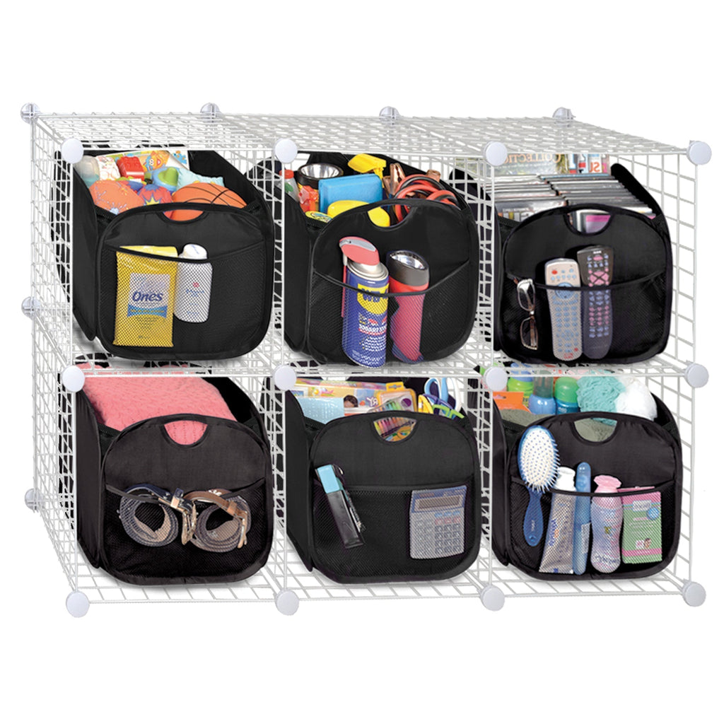 Pop-Up Organizer Cube - Set of 4 - Folds Flat 10.5 x 11 Inch - Black