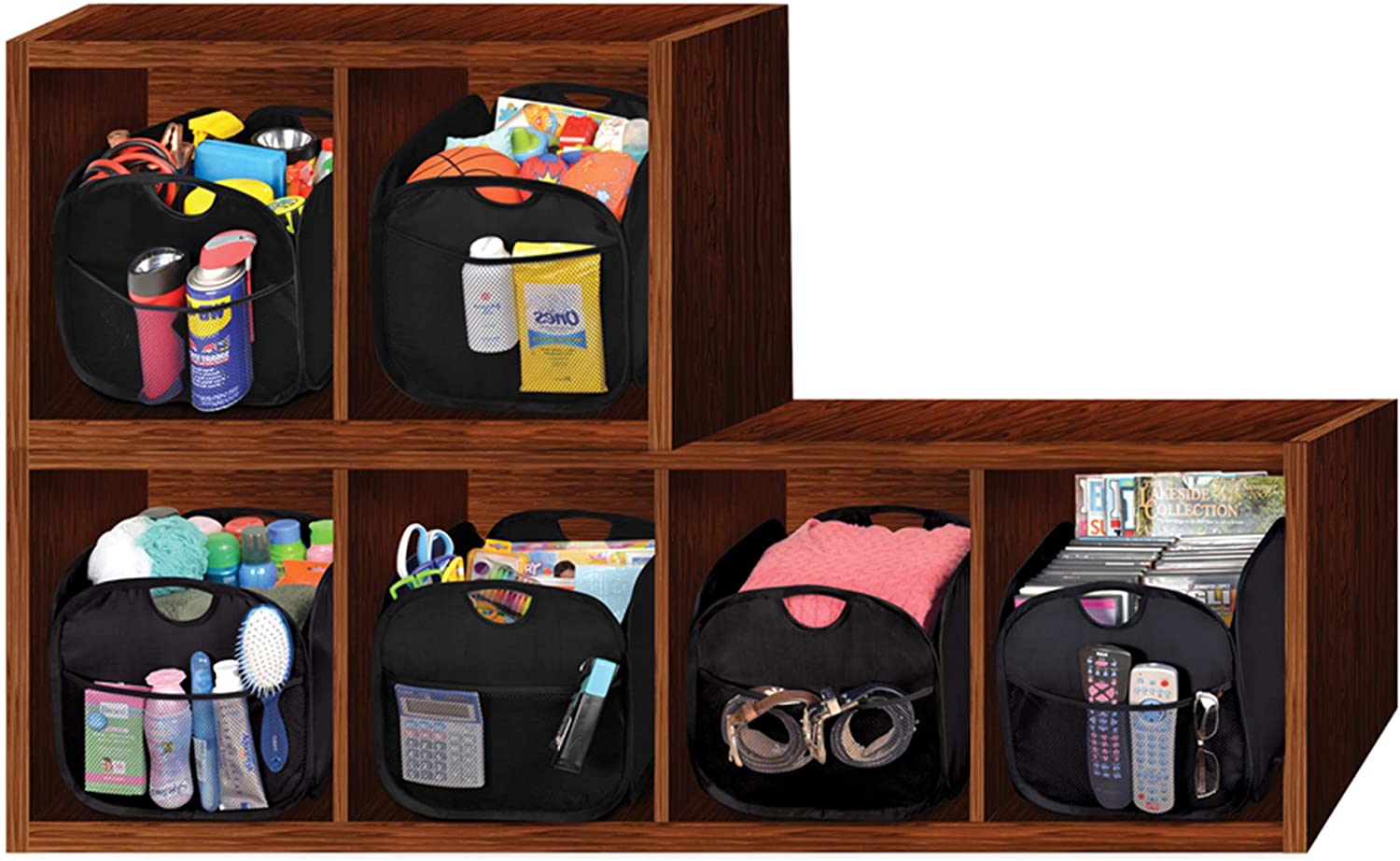 Pop-Up Organizer Cube - Set of 4 - Folds Flat 10.5 x 11 Inch - Black