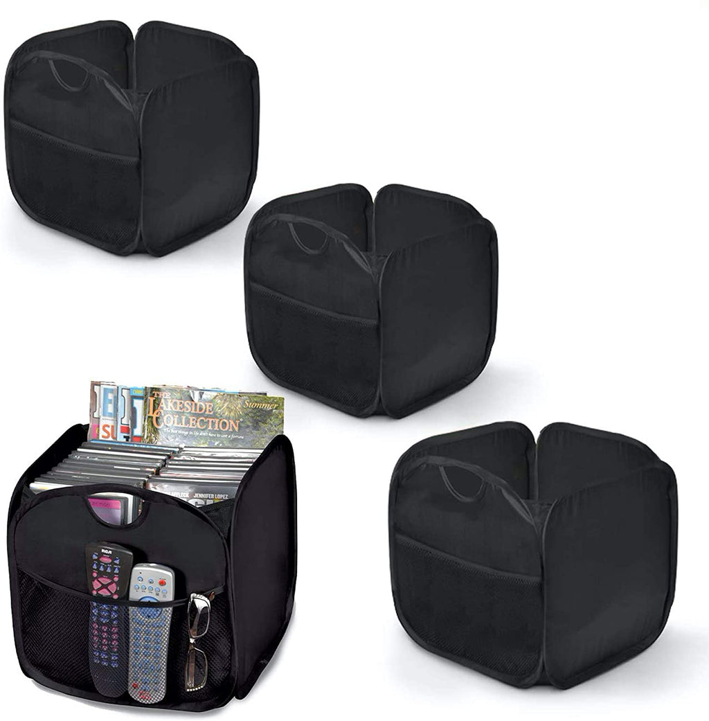 Pop-Up Organizer Cube - Set of 4 - Folds Flat 10.5 x 11 Inch - Black