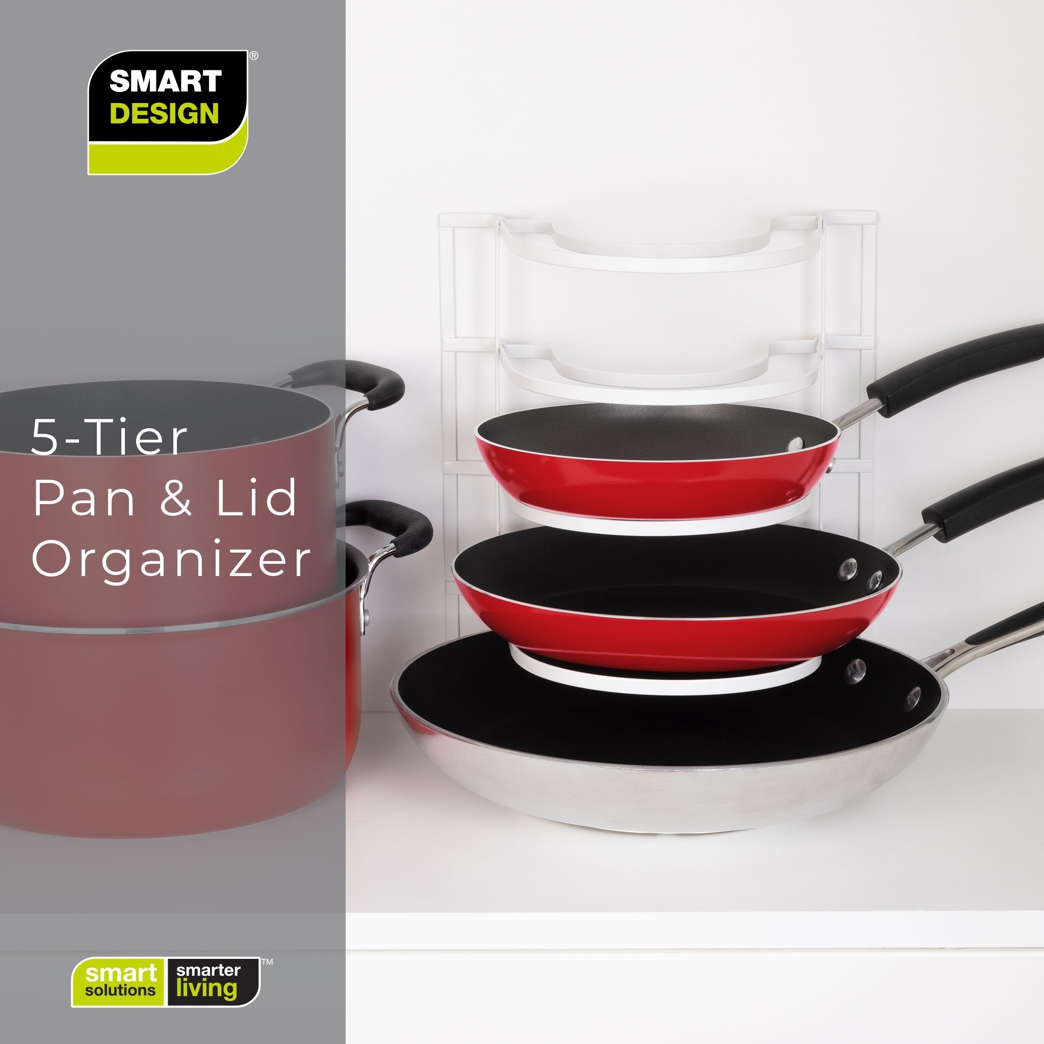 Smart Design Premium Pan & Lid Organizer, 5-Tier, White