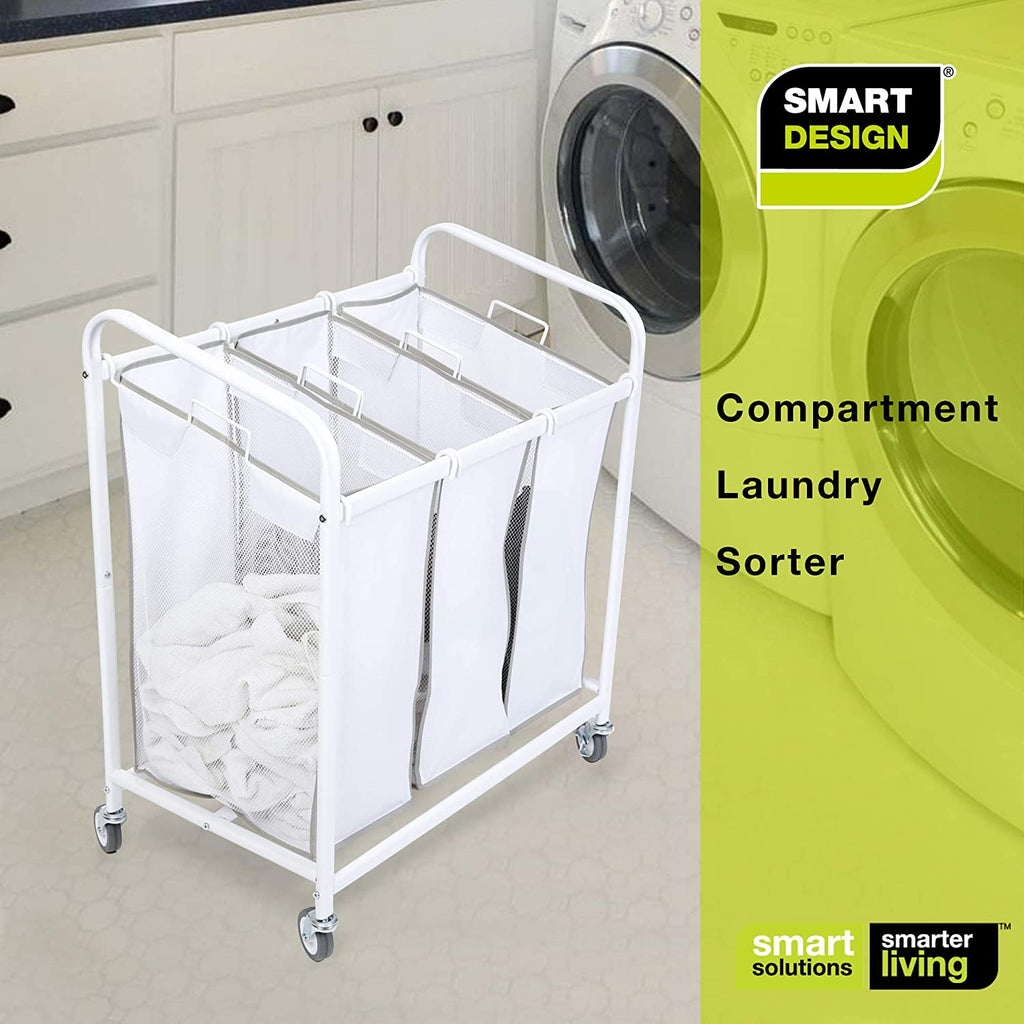 Premium Rolling 3-Compartment Mesh Laundry Sorter Hamper with Wheels and Handles - Holds 9 Loads