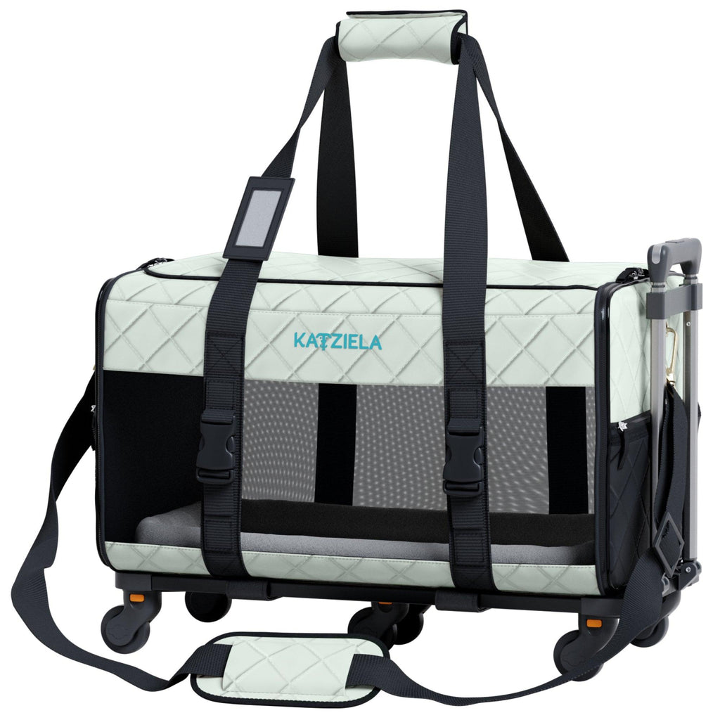 Katziela Quilted Chariot Pet Carrier With Removable Wheels and Telescopic Handle