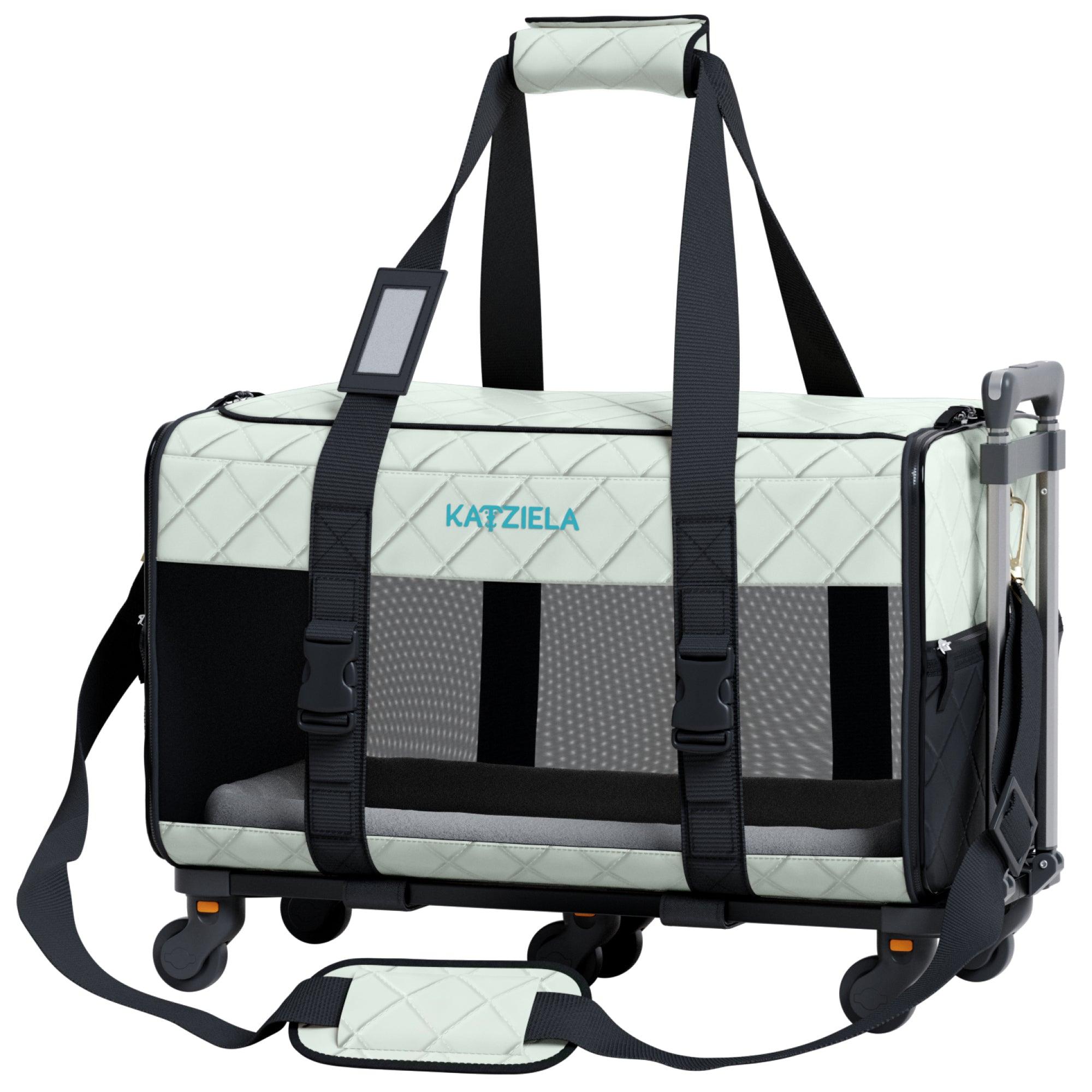 Katziela Quilted Chariot Pet Carrier With Removable Wheels and Telescopic Handle