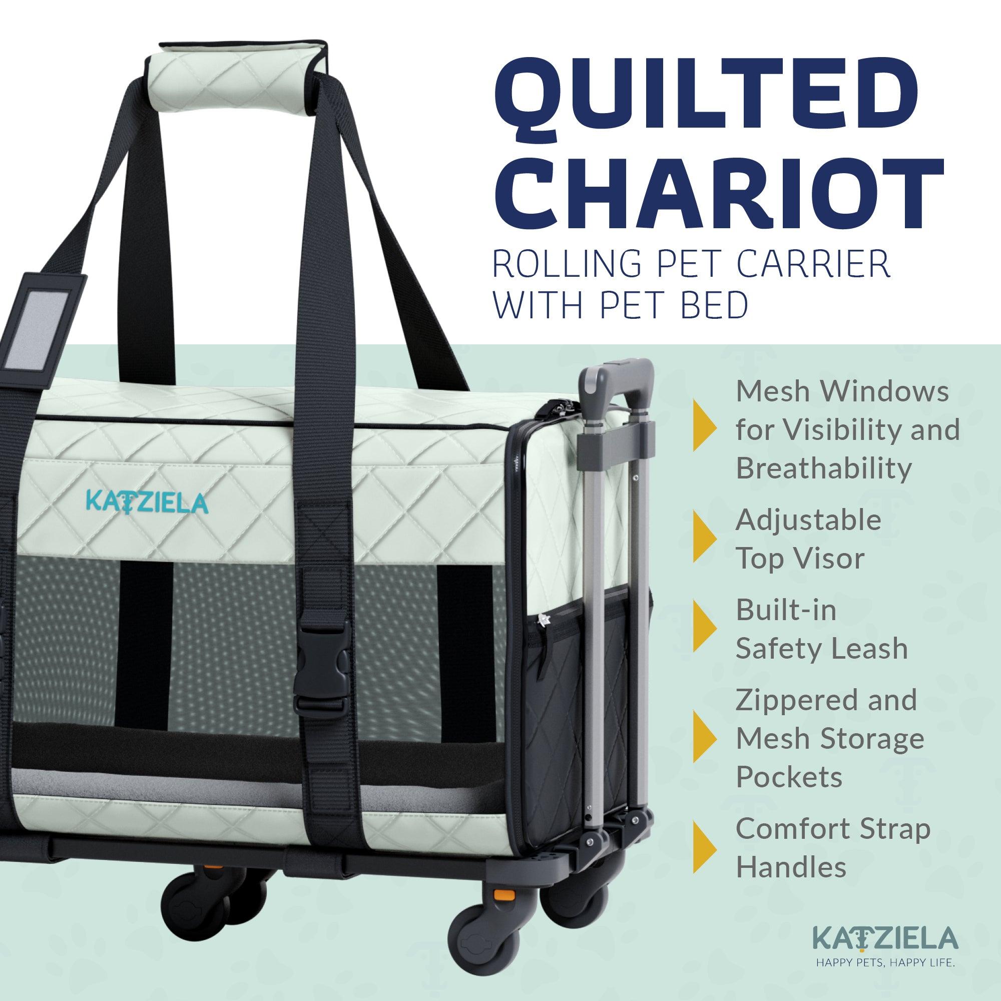 Katziela Quilted Chariot Pet Carrier With Removable Wheels and Telescopic Handle