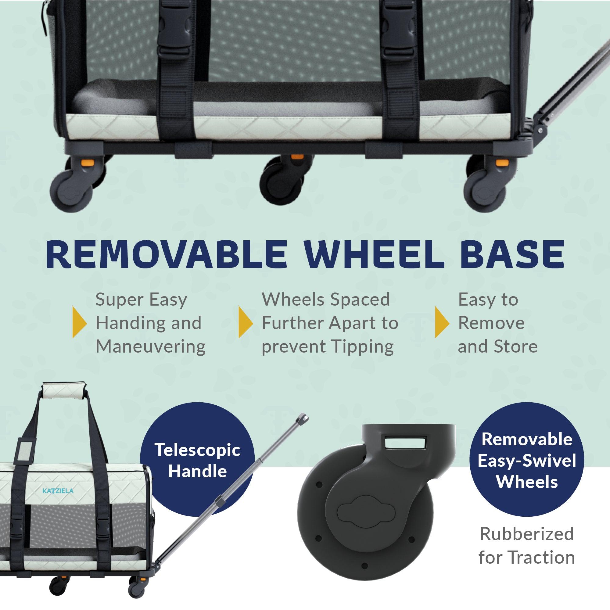 Katziela Quilted Chariot Pet Carrier With Removable Wheels and Telescopic Handle