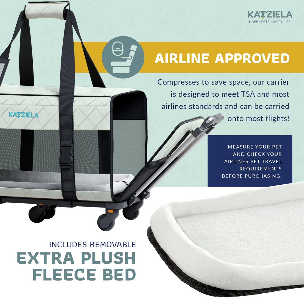 Katziela Quilted Chariot Pet Carrier With Removable Wheels and Telescopic Handle
