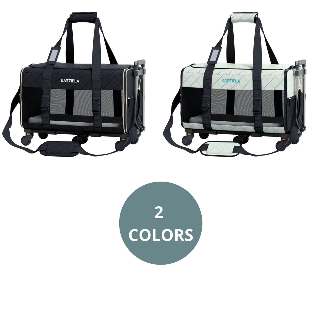 Katziela Quilted Chariot Pet Carrier With Removable Wheels and Telescopic Handle