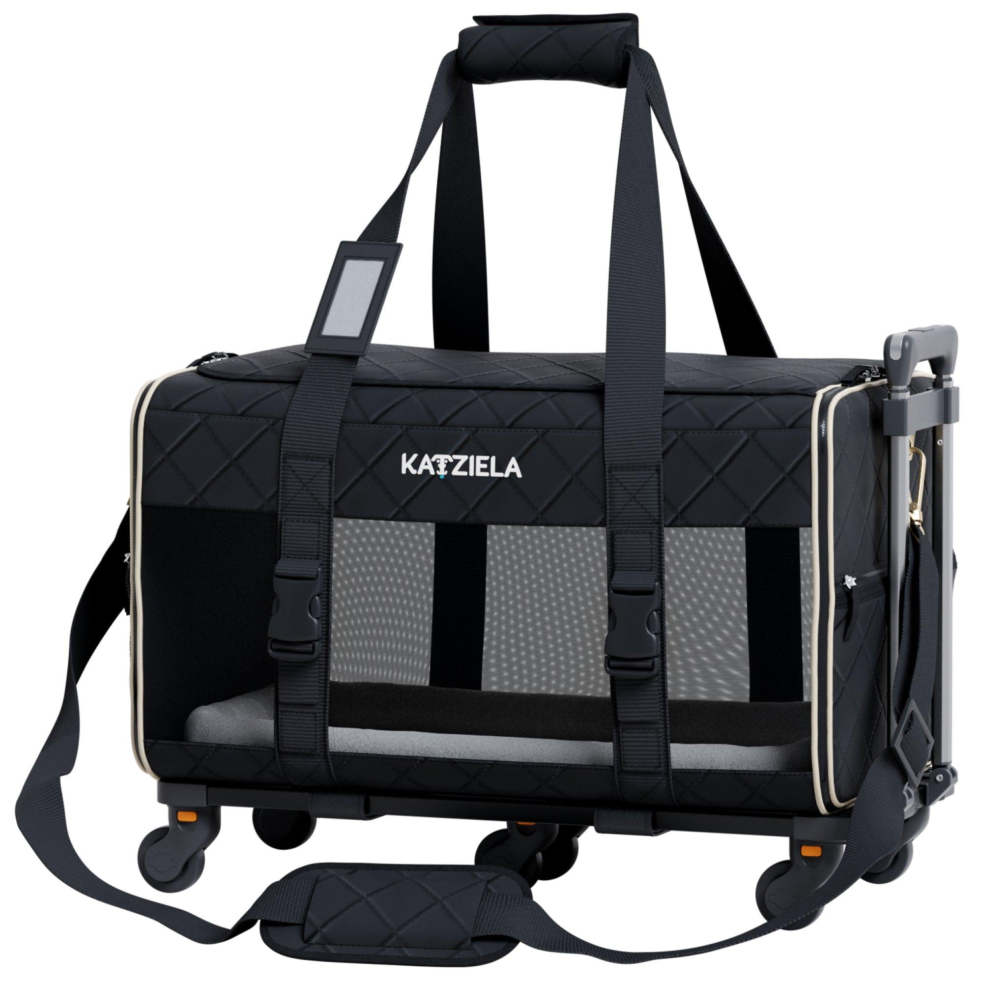 Katziela Quilted Chariot Pet Carrier With Removable Wheels and Telescopic Handle