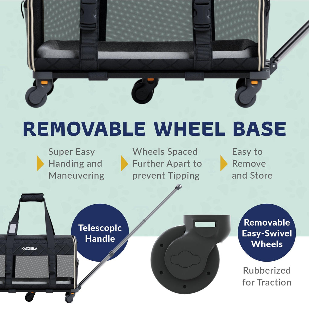 Katziela Quilted Chariot Pet Carrier With Removable Wheels and Telescopic Handle