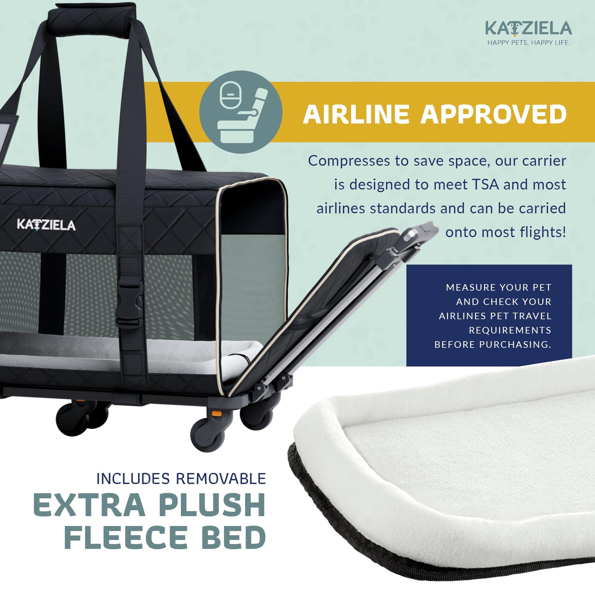 Katziela Quilted Chariot Pet Carrier With Removable Wheels and Telescopic Handle