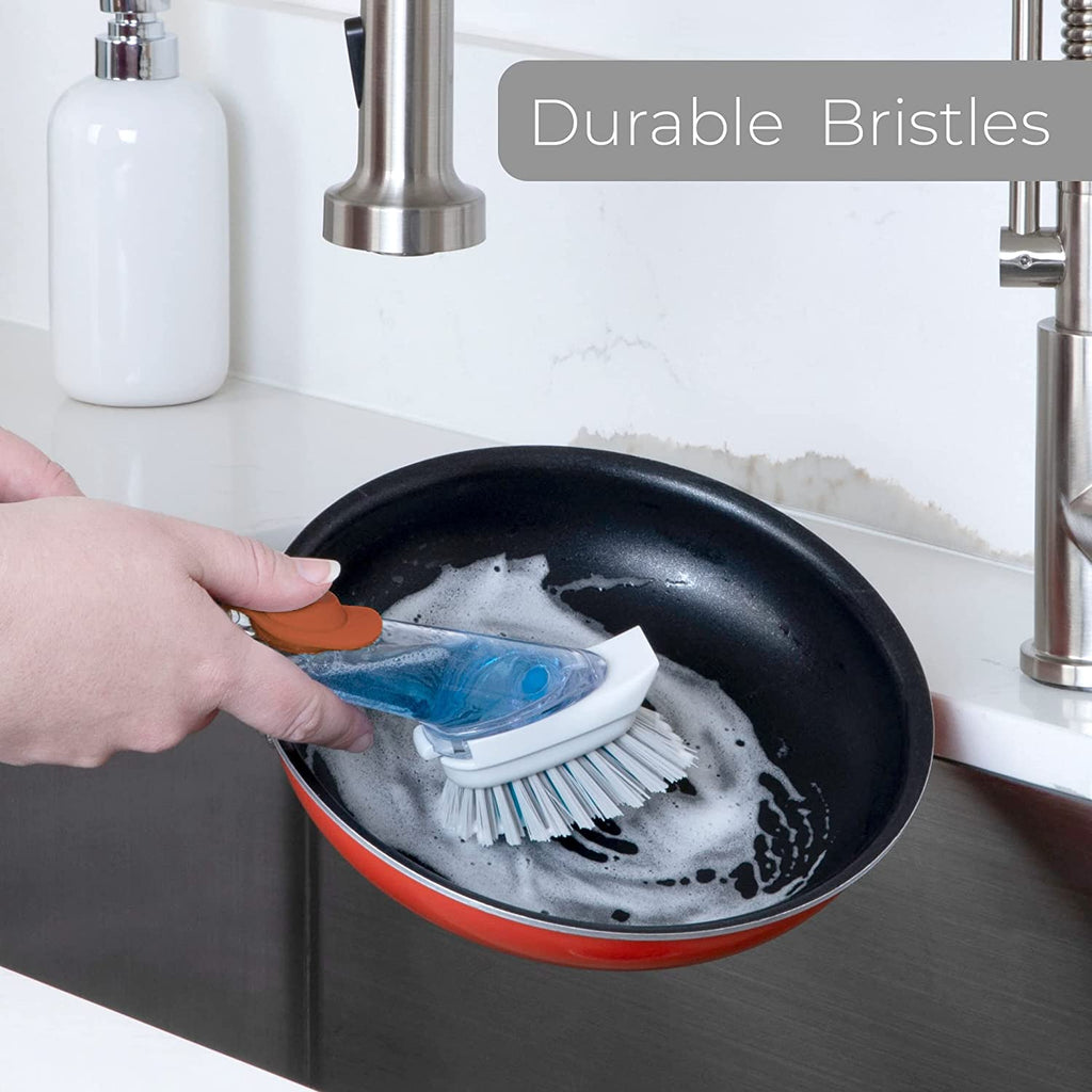Replacement Brush Head with Built-In Scraper for Soap Dispensing Dish Wand